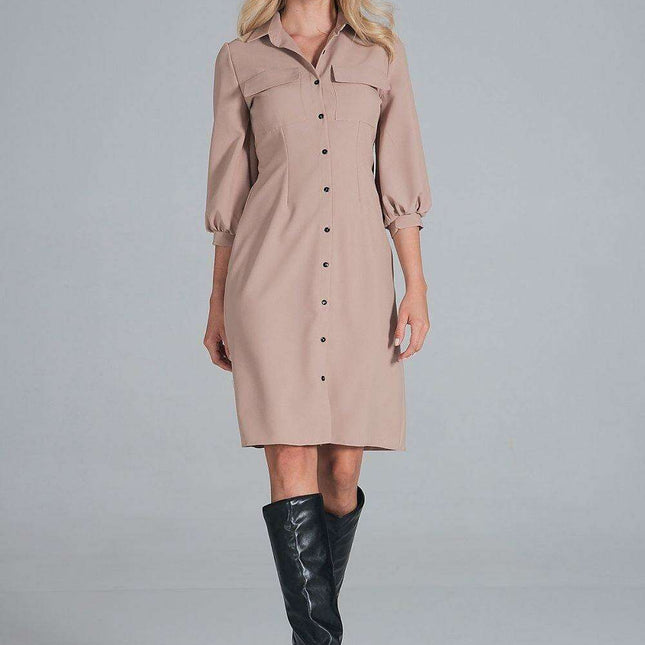 Chic Midi Shirt Dress with Convenient Pockets