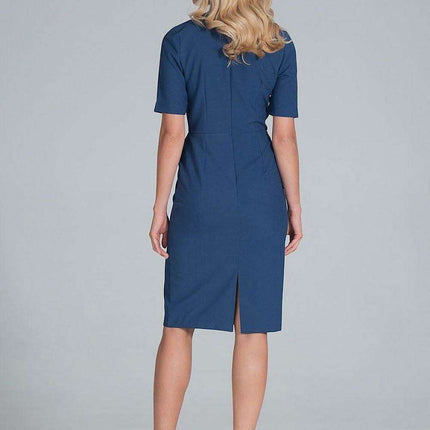 Chic Envelope Neckline Midi Pencil Dress with Stylish Button Accents