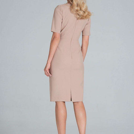 Chic Envelope Neckline Midi Pencil Dress with Stylish Button Accents
