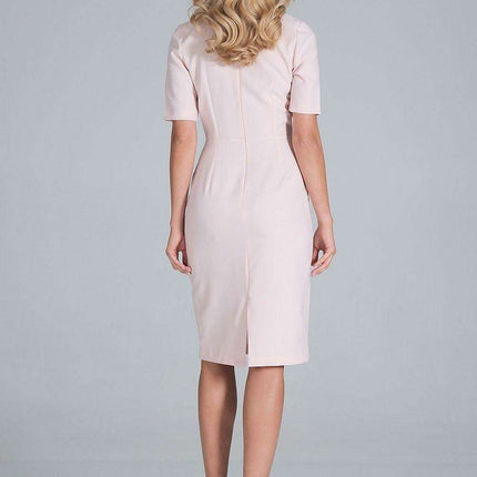 Chic Envelope Neckline Midi Pencil Dress with Stylish Button Accents