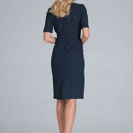 Chic Envelope Neckline Midi Pencil Dress with Stylish Button Accents