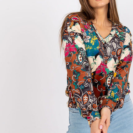 Elegant V Neck Blouse With Unique Patterns By Italy Moda - Très Elite
