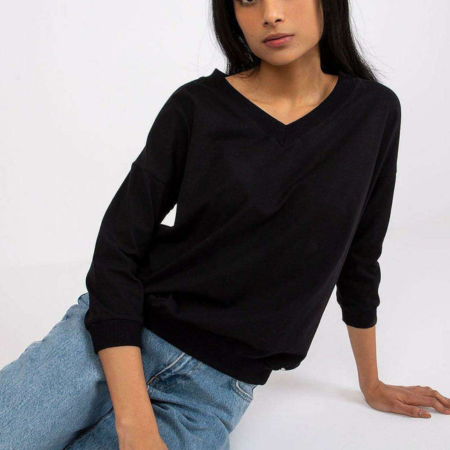 Elegant V-Neck Blouse with Ribbed Cuffs