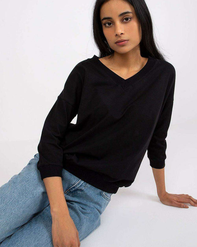 Elegant V-Neck Blouse with Ribbed Cuffs