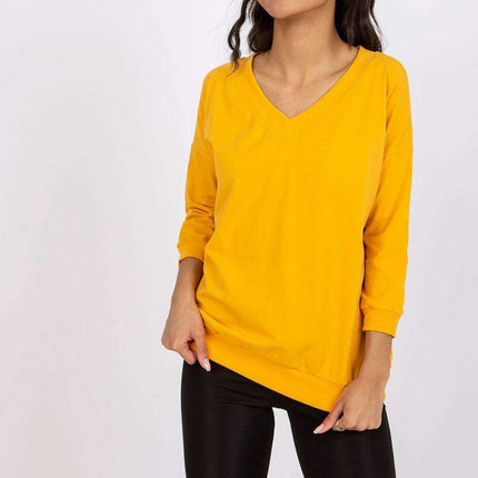 Elegant V-Neck Blouse with Ribbed Cuffs