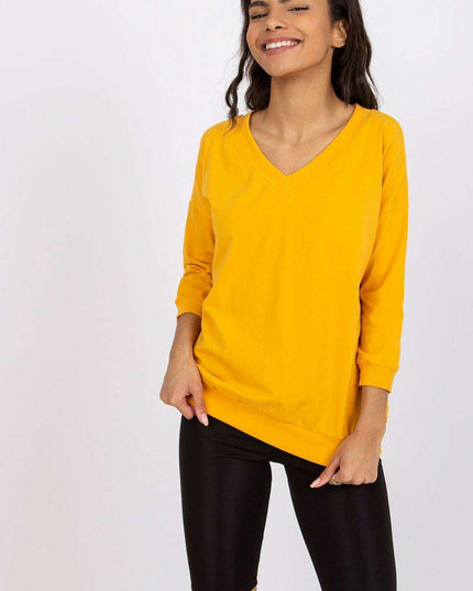 Elegant V-Neck Blouse with Ribbed Cuffs