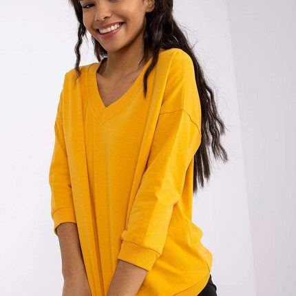 Elegant V-Neck Blouse with Ribbed Cuffs