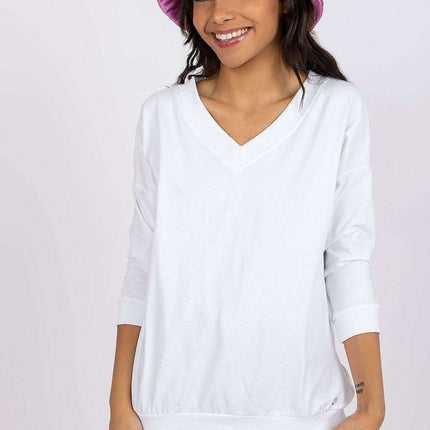 Elegant V-Neck Blouse with Ribbed Cuffs