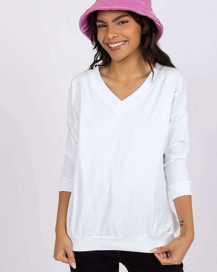 Elegant V-Neck Blouse with Ribbed Cuffs