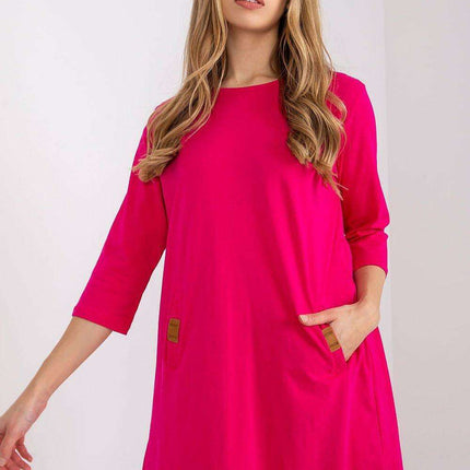Versatile Cotton Blend Daydress - Trendy 3/4 Sleeves, Relaxed Fit with Functional Pockets