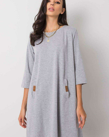 Versatile Cotton Blend Daydress - Trendy 3/4 Sleeves, Relaxed Fit with Functional Pockets