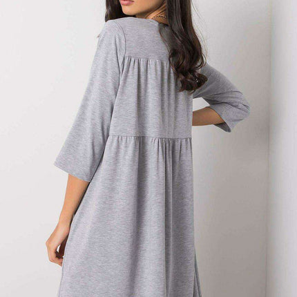Versatile Cotton Blend Daydress - Trendy 3/4 Sleeves, Relaxed Fit with Functional Pockets