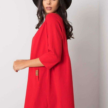 Versatile Cotton Blend Daydress - Trendy 3/4 Sleeves, Relaxed Fit with Functional Pockets