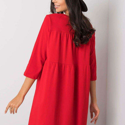 Versatile Cotton Blend Daydress - Trendy 3/4 Sleeves, Relaxed Fit with Functional Pockets