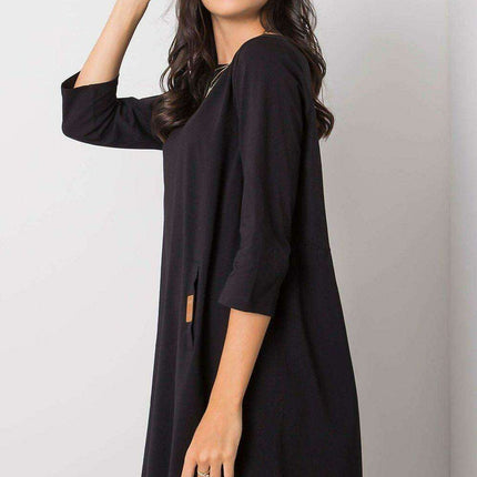 Versatile Cotton Blend Daydress - Trendy 3/4 Sleeves, Relaxed Fit with Functional Pockets