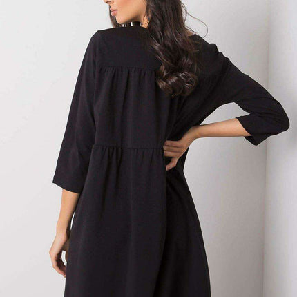 Versatile Cotton Blend Daydress - Trendy 3/4 Sleeves, Relaxed Fit with Functional Pockets