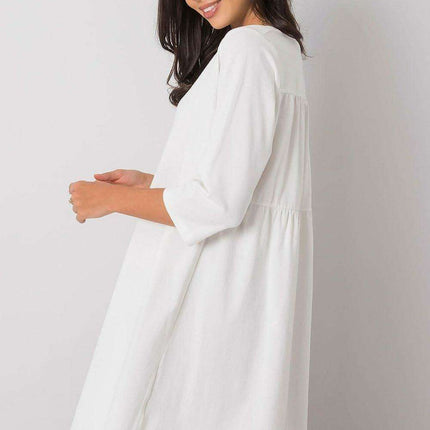 Versatile Cotton Blend Daydress - Trendy 3/4 Sleeves, Relaxed Fit with Functional Pockets
