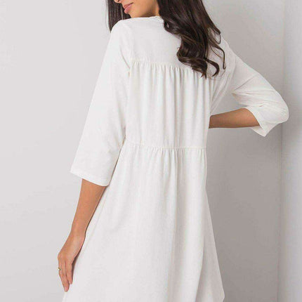 Versatile Cotton Blend Daydress - Trendy 3/4 Sleeves, Relaxed Fit with Functional Pockets