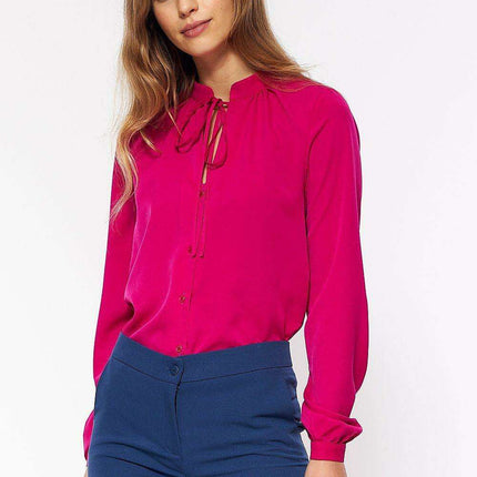 Elegant Springtime Tie Collar Long Sleeve Shirt for Women