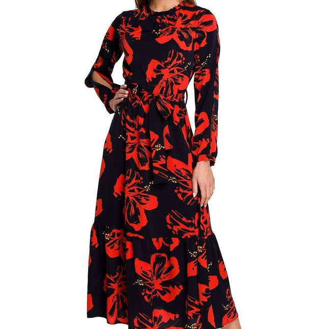 Floral Elegance Maxi Dress with Trendy Cut-Out Sleeves