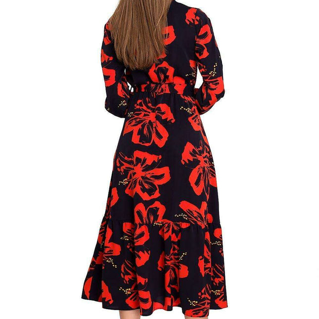 Floral Elegance Maxi Dress with Trendy Cut-Out Sleeves