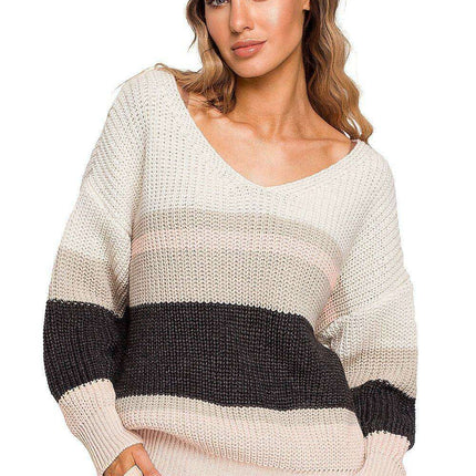Stylish Striped V-Neck Knit Pullover