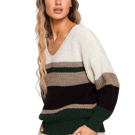 Stylish Striped V-Neck Knit Pullover