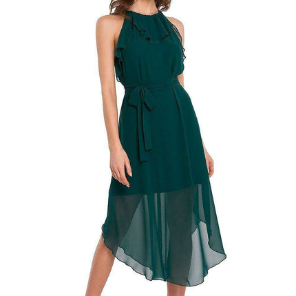 Elegant Chiffon Gown with Playful Ruffle Details