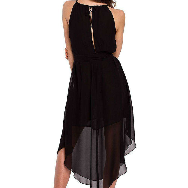 Chic Chiffon Evening Dress with Romantic Ruffles and Elegant Neck Detail