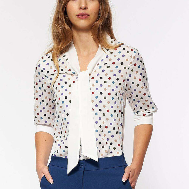 Retro Chic Polka Dot Short Sleeve Blouse For Everyday Women