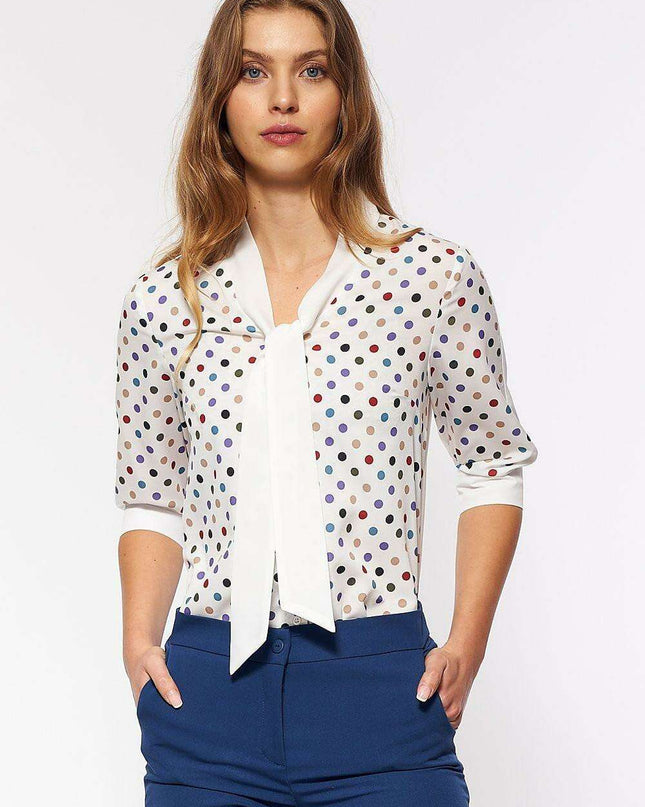 Retro Chic Polka Dot Short Sleeve Blouse For Everyday Women