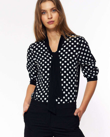 Retro Chic Polka Dot Short Sleeve Blouse For Everyday Women