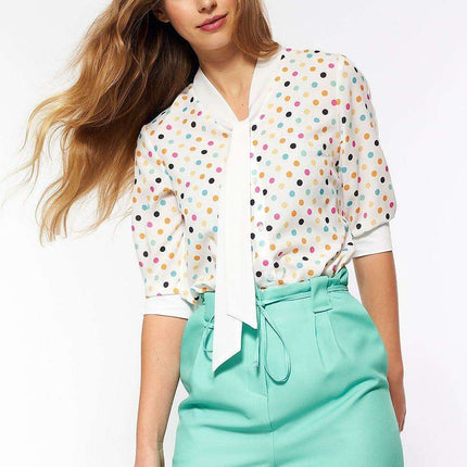 Retro Chic Polka Dot Short Sleeve Blouse For Everyday Women