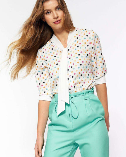 Retro Chic Polka Dot Short Sleeve Blouse For Everyday Women
