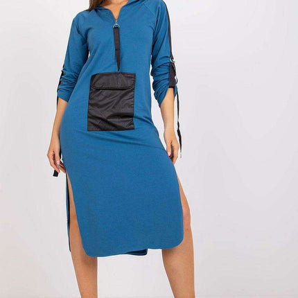 Stylish Hooded Casual Dress with Fashionable Slits