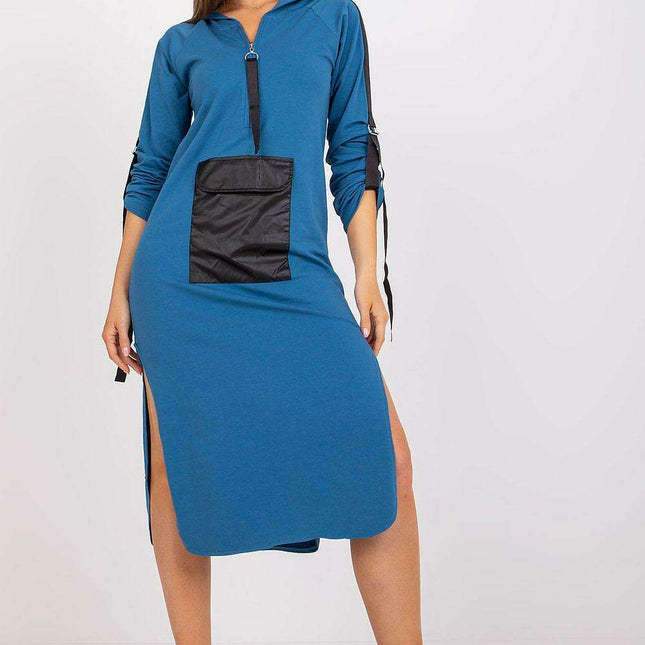 Stylish Hooded Casual Dress with Fashionable Slits