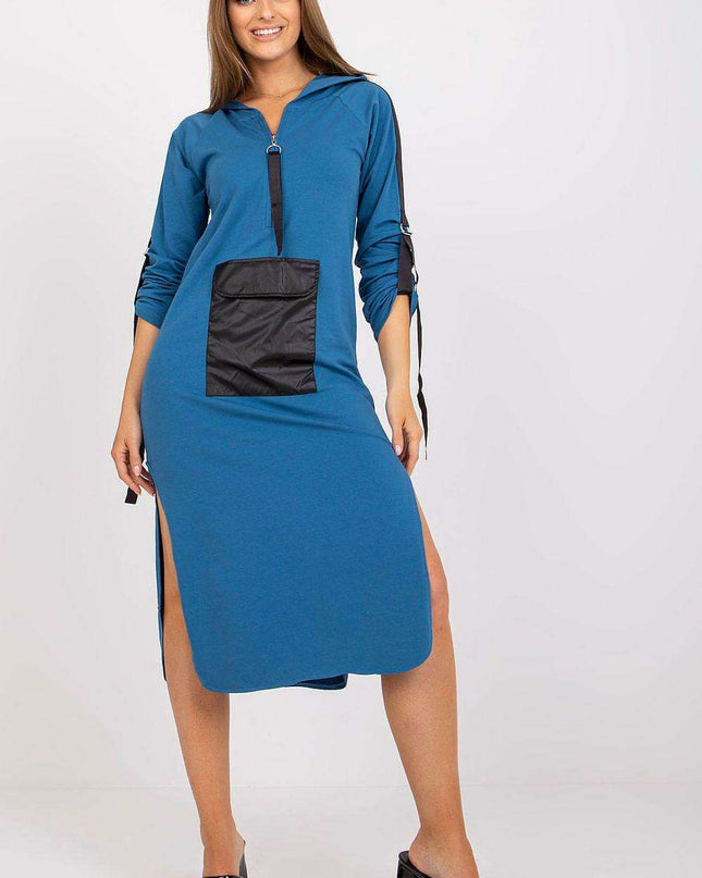 Stylish Hooded Casual Dress with Fashionable Slits