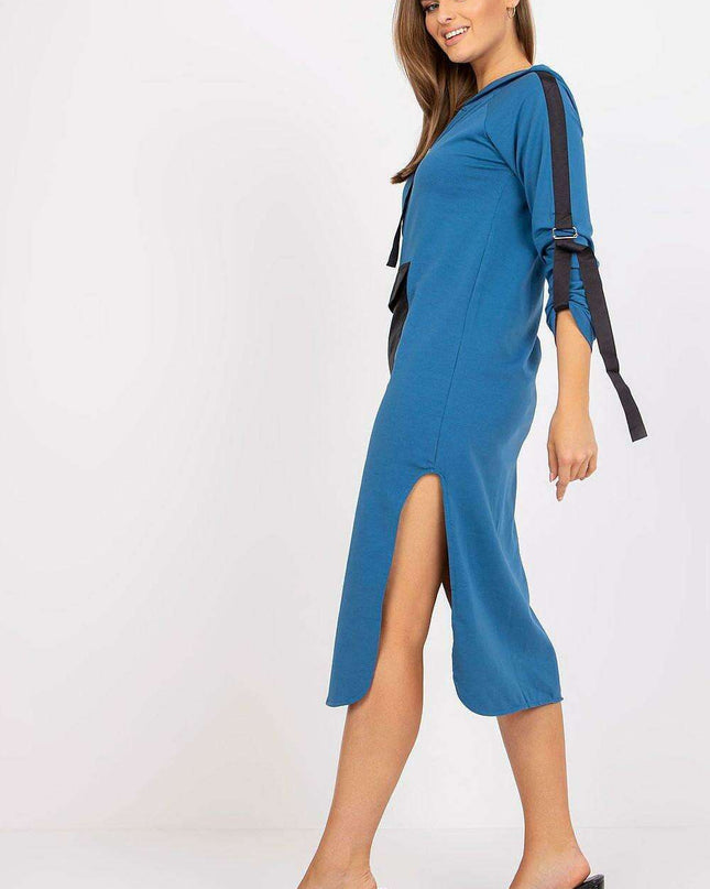 Stylish Hooded Casual Dress with Fashionable Slits