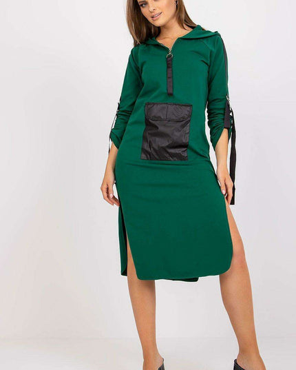 Stylish Hooded Casual Dress with Fashionable Slits