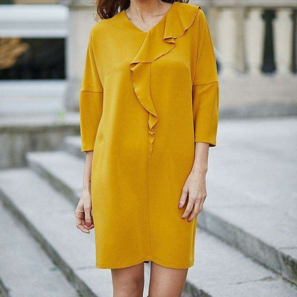 Elegant Aura Ruffle Sleeve Dress