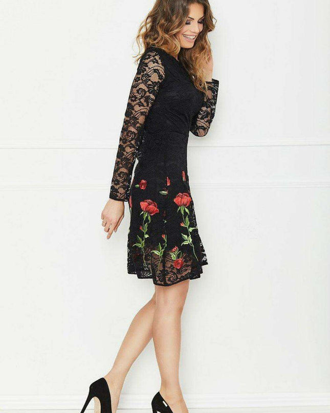 Embroidered Rose Lace Evening Gown