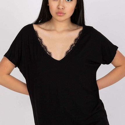 Lace-Embellished Viscose T-Shirt with Serek Neckline for Women