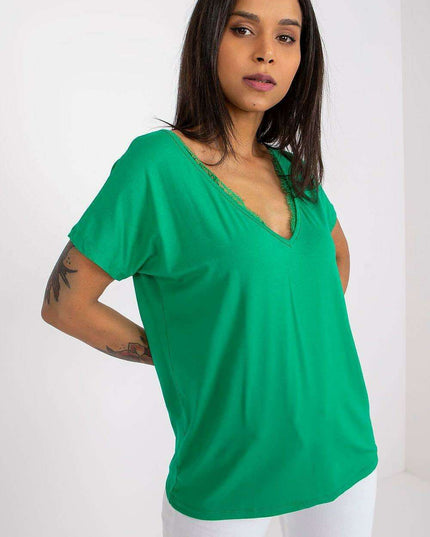 Lace-Embellished Viscose T-Shirt with Serek Neckline for Women