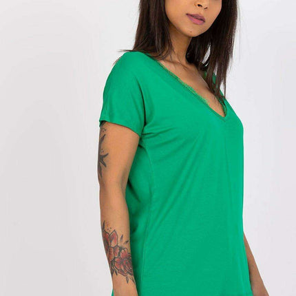Lace-Embellished Viscose T-Shirt with Serek Neckline for Women
