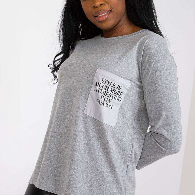 Casual Fit Long Sleeve Blouse with Printed Patch Pocket