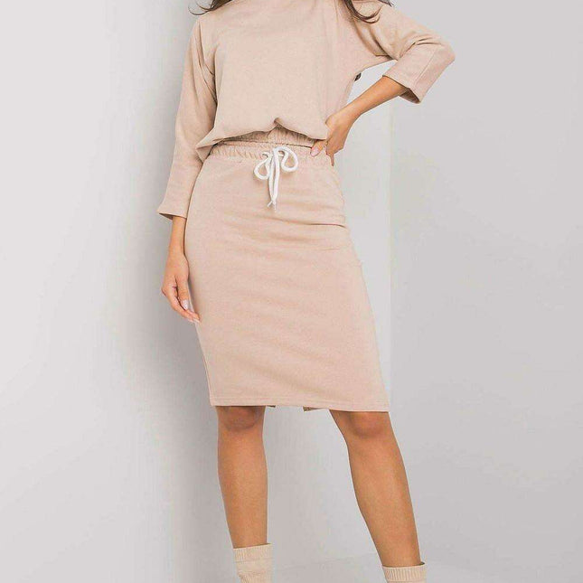 Chic Ribbed Top and Tailored Pencil Skirt Ensemble with Adjustable Waist Tie