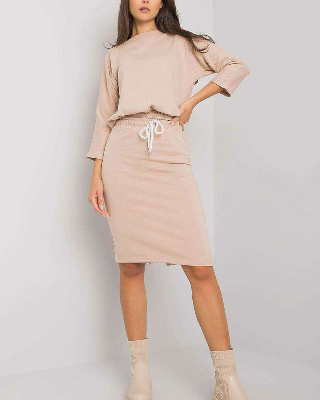 Chic Ribbed Top and Tailored Pencil Skirt Ensemble with Adjustable Waist Tie