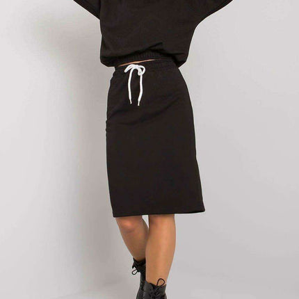 Chic Ribbed Top and Tailored Pencil Skirt Ensemble with Adjustable Waist Tie