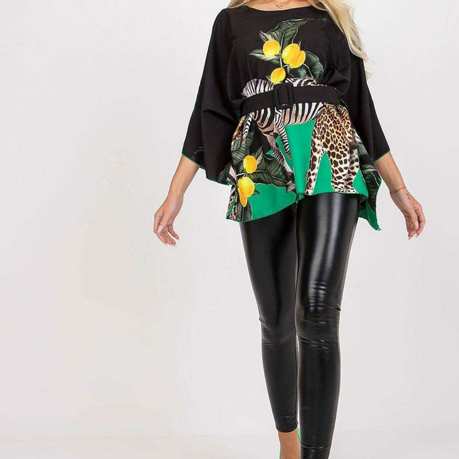 Elegant Italian Style Printed Blouse With Stylish Belt