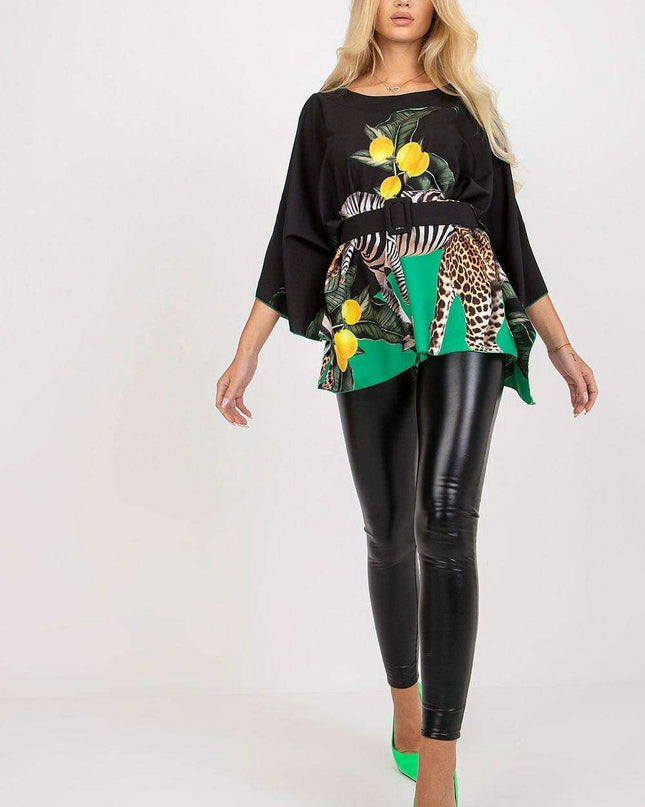 Elegant Italian Style Printed Blouse With Stylish Belt